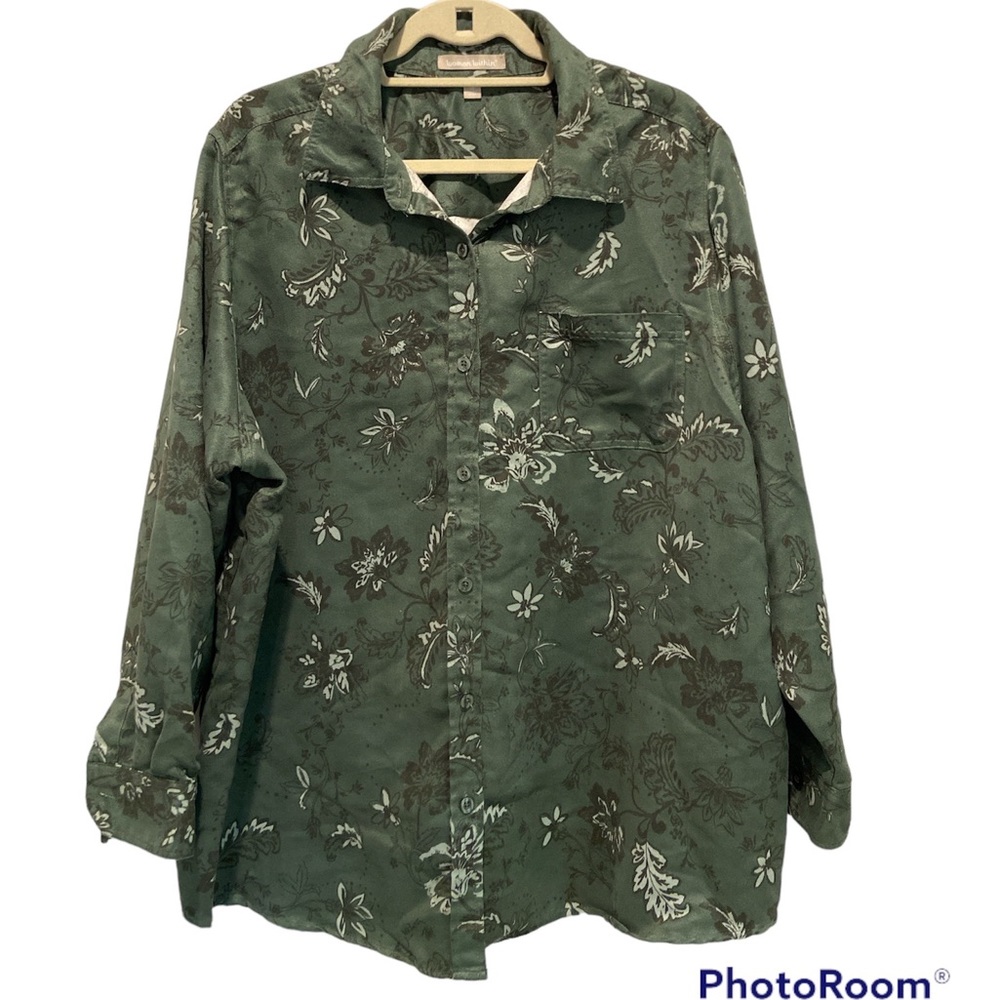 NWOT Woman Within Soft Sueded Moleskin Button Down Green Shirt Size 1x